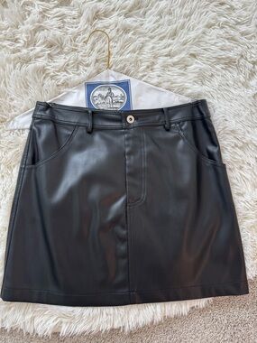 Astr Black Faux Leather Mini Skirt with Front Pockets